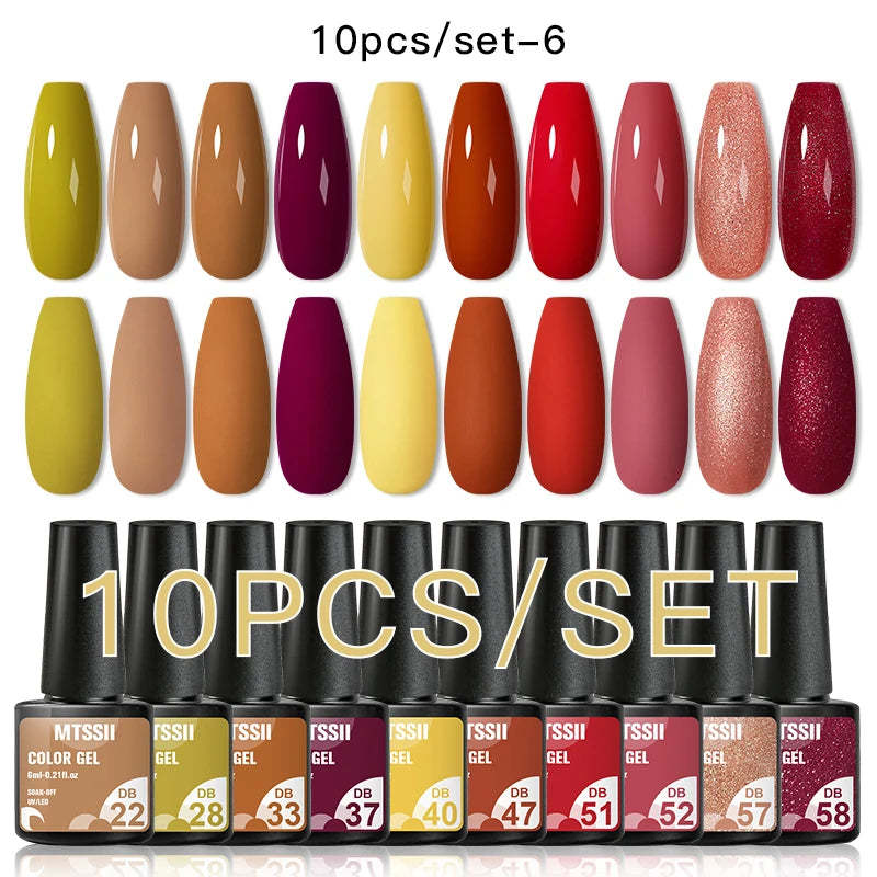 10PCS Coffee Color Gel Nail Polish Set Brown Earth Semi Permanent UV Gel Chocolate Autumn Winter Soak Off Nail Art Gel Varnish