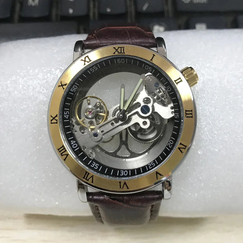 2020 Classic Luxury Gold Roma Watches Men Transparent Hollow Tourbillon Watches Men Automatic Self Wind Mechanical Wristwatches