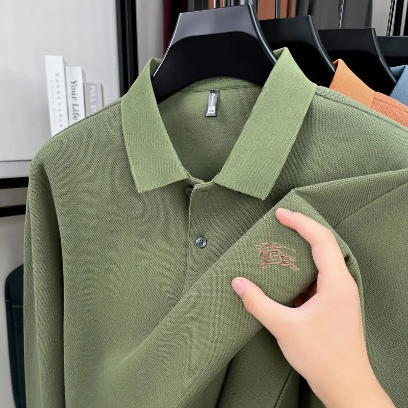 100% cotton long sleeve polo shirt spring and autumn fashion casual luxury brand exquisite embroidery lapel T-shirt new men wear