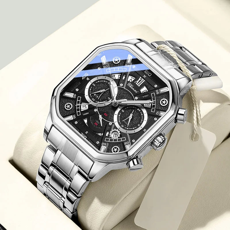 CHENXI High Quality Luminous Timing Function Watches For Man Silver Case Stainless Steel Strap Quartz Wristwatches Clock Gifts