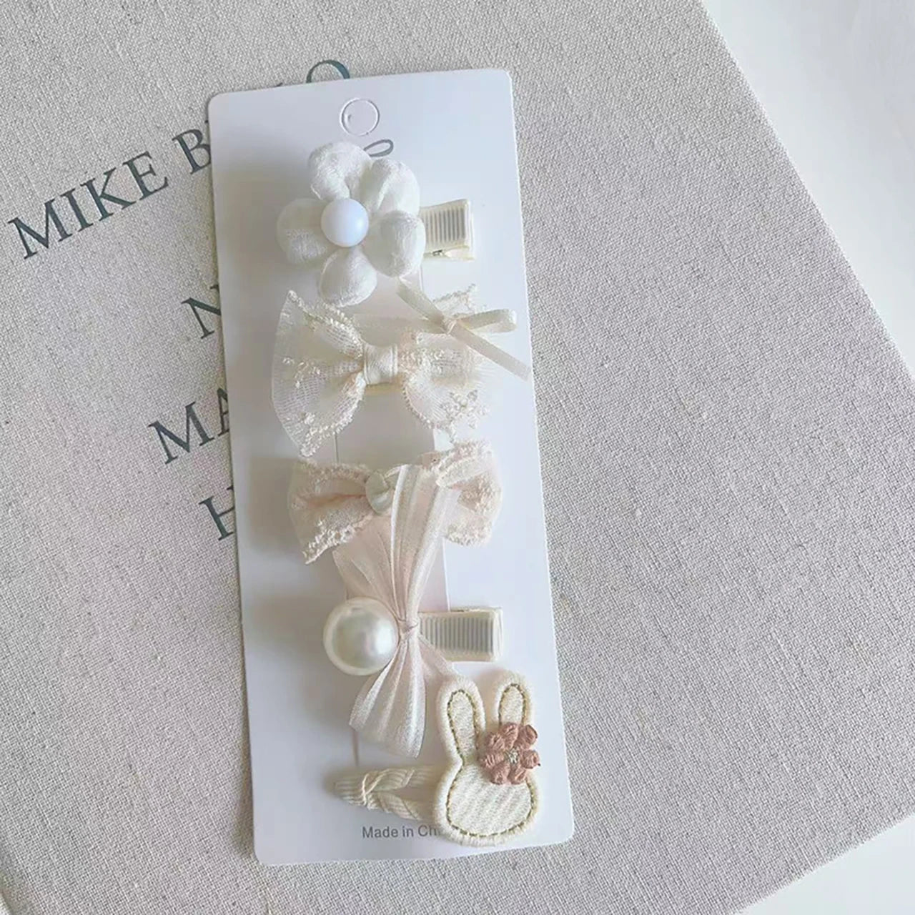 5PCS/Set Lace Bow Princess Baby Hairpins Cute Cartoon Bear Rabbit Sided Clips for Girl Floral Hair Clips Kids Hair Accessories