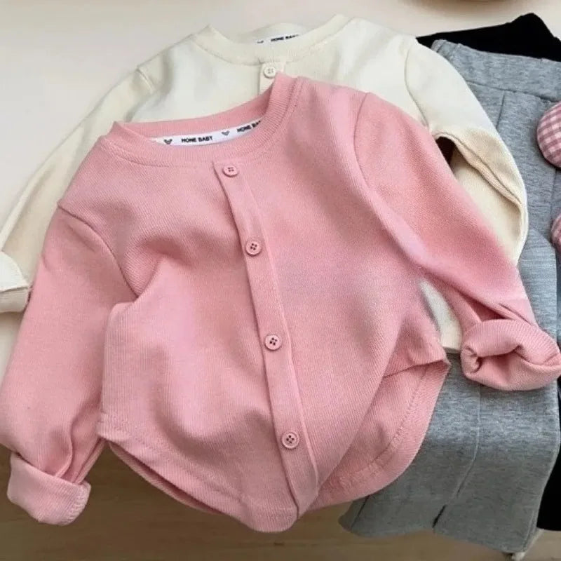 2-10Y Girls Shirt Spring Autumn New Children Long Sleeve T-shirt Solid Color Fashionable Baby Slimming Tops Girls Base Shirts