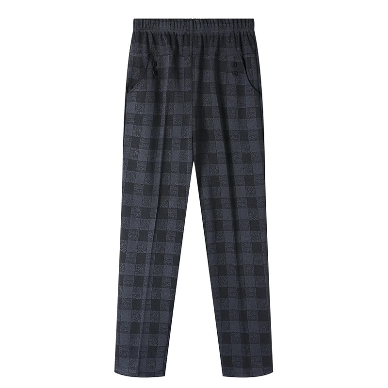6XL 7XL 8XL Middle-aged Elderly Women's Trousers Spring Autumn Elastic High Waist Straight Pants Mother Winter Warm Fleece Pants