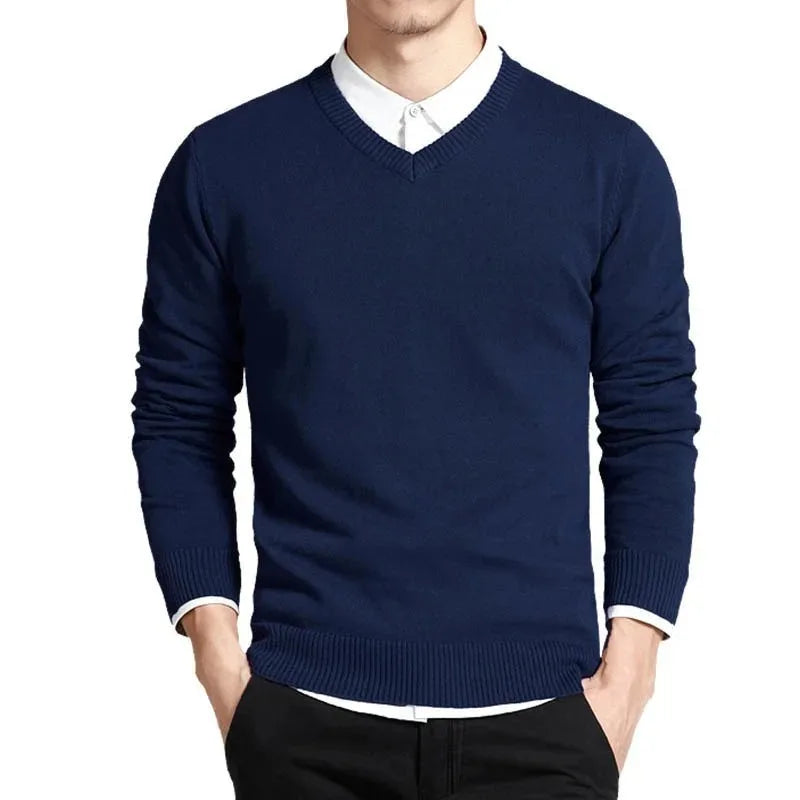 New Men Long Sleeve Pullovers Sweaters Outdoor Man V Neck Male Sweaters Fashion Loose Fit Knit Basic Casual Business Tops