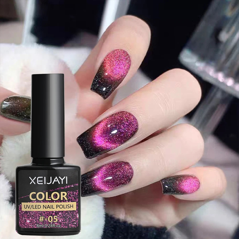 6ml Cat Eye Gel Nail Polish Shiny Magnetic Gel Semi Permanent Soak Off UV Gel Glitter Manicure Crystal Starry Nail Gel Varnish *