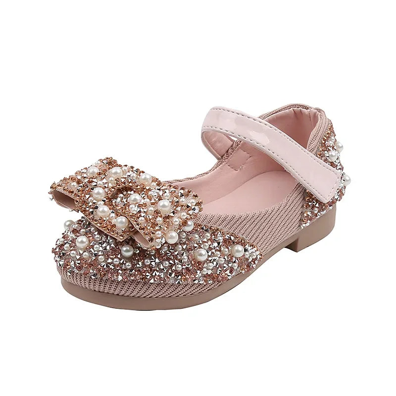 New Childrens Shoes Pearl Rhinestones Shining Kids Princess Shoe Baby Girls Shoe Party And Wedding Girl Shoes