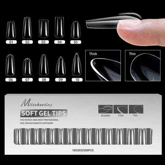256pcs Soft Gel Nail Tips Medium Short Almond Coffin Full Cover Matte Extension Tools Acrylic Press on Nail DIY Manicure Decor