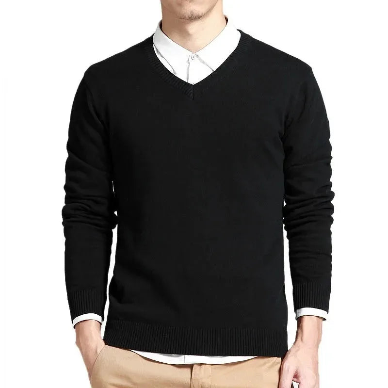 New Men Long Sleeve Pullovers Sweaters Outdoor Man V Neck Male Sweaters Fashion Loose Fit Knit Basic Casual Business Tops