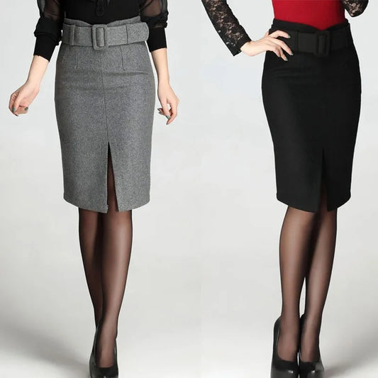 Fashion new large size high waist fashion casual mid-length wool pencil skirt women's skirts women.