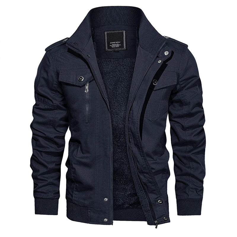 MAGCOMSEN Winter Fleece Men's Motorcycle Jackets Thermal Bomber Jackets Stand Collar Windbreaker Multi-pockets Worker Coats