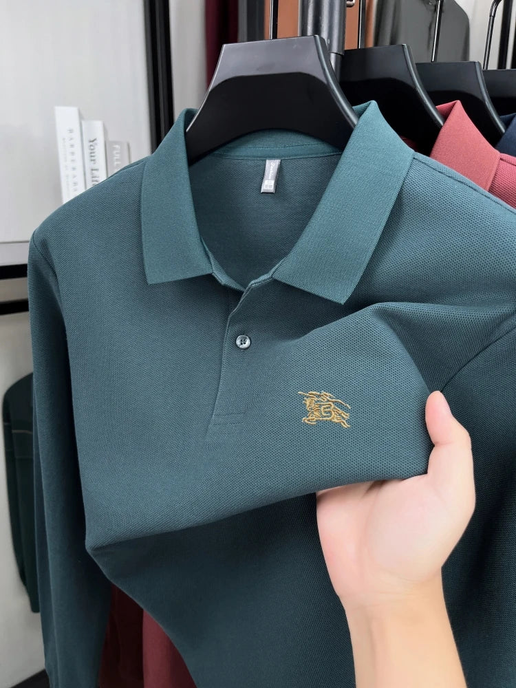 100% cotton long sleeve polo shirt spring and autumn fashion casual luxury brand exquisite embroidery lapel T-shirt new men wear