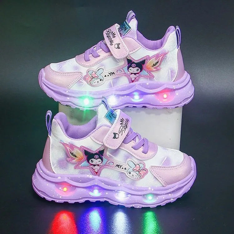 2025 Children's Sports Shoes Led Lights Sneaker Cartoon PU Leather Girls' Pink Children's Running Pink Shoes Size 21-30