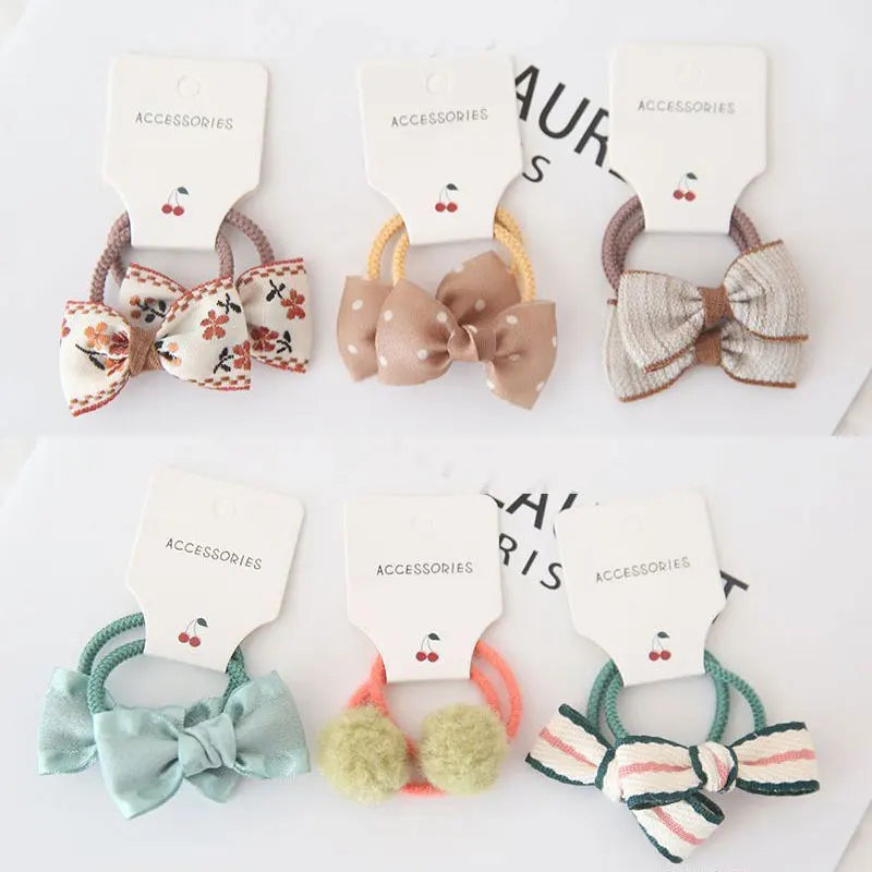 2Pcs Cute Princess Headwear Elastic Headband Children Ropes Baby Girls Bowknot Rubber Hair Band for Kids Headdress Accessories