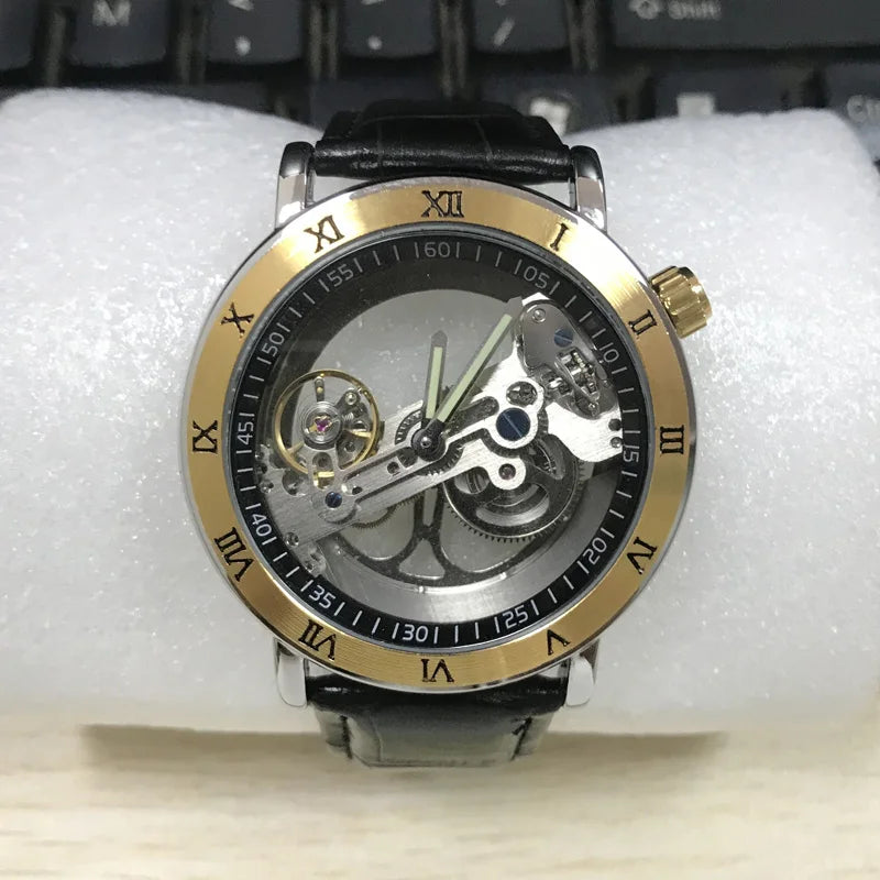 2020 Classic Luxury Gold Roma Watches Men Transparent Hollow Tourbillon Watches Men Automatic Self Wind Mechanical Wristwatches