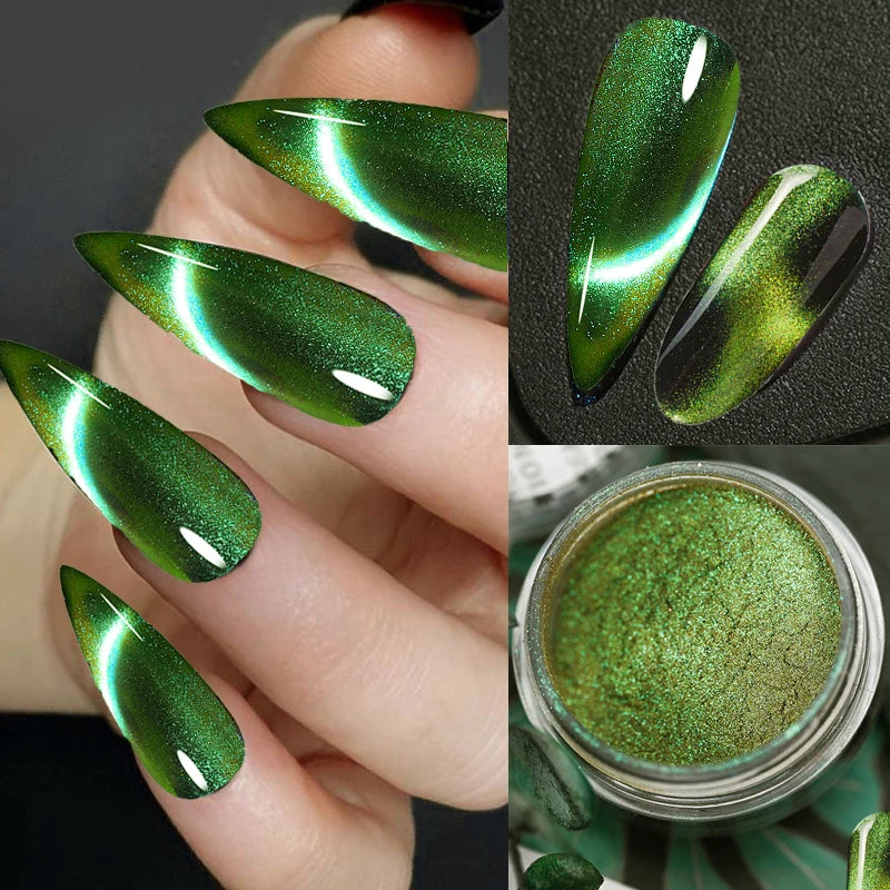 6-Colors Magic Magnetic Cat Eye's Nail Glitter Powder Net1-2g Reflective Effect Cat Eye's Chrome Powder DIY Cat Eye Rubbing Dust