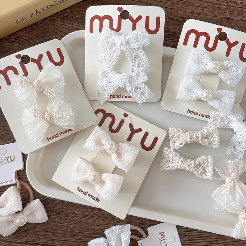 Cute Lace Bow Hairpins Girls Kids Baby Child Tie Hair Clips Barrettes Accessories Elastic Hair Band Rope Ring Headwear Headdress