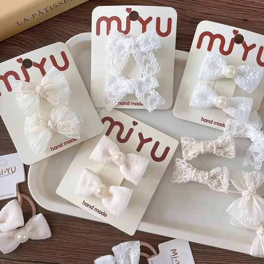 Cute Lace Bow Hairpins Girls Kids Baby Child Tie Hair Clips Barrettes Accessories Elastic Hair Band Rope Ring Headwear Headdress