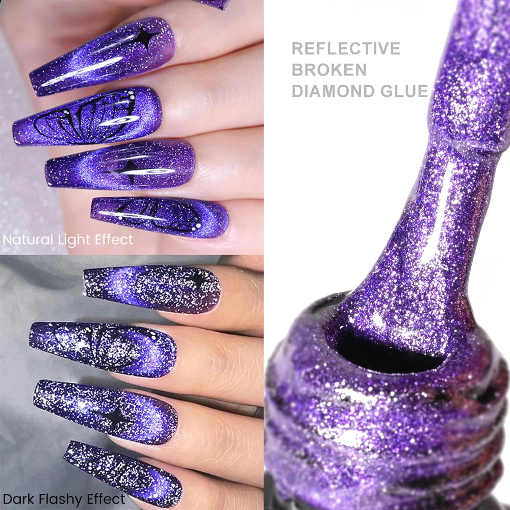 6ml Cat Eye Gel Nail Polish Shiny Magnetic Gel Semi Permanent Soak Off UV Gel Glitter Manicure Crystal Starry Nail Gel Varnish *