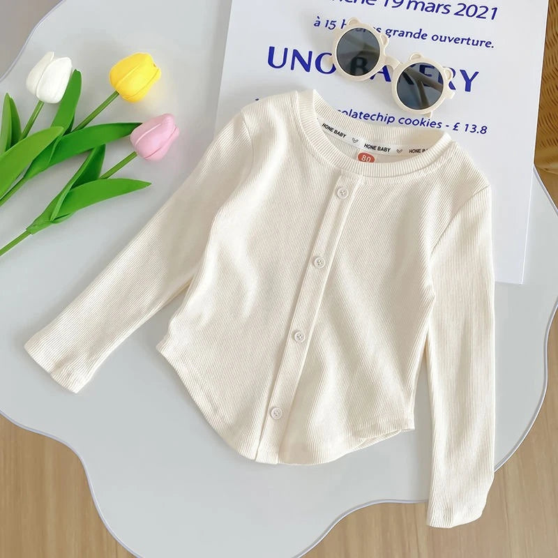 2-10Y Girls Shirt Spring Autumn New Children Long Sleeve T-shirt Solid Color Fashionable Baby Slimming Tops Girls Base Shirts