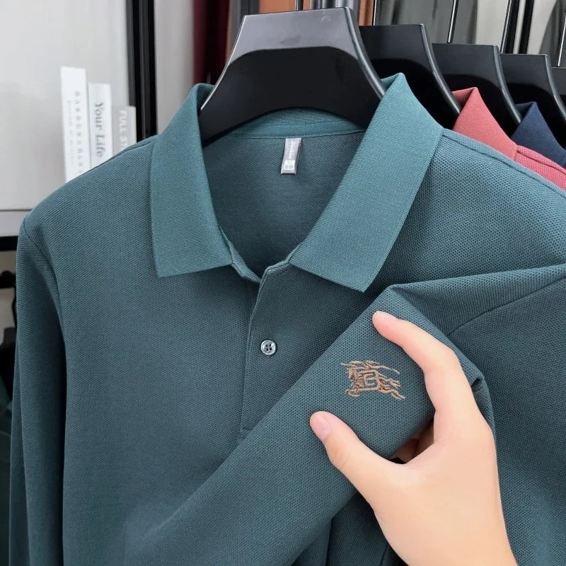 100% cotton long sleeve polo shirt spring and autumn fashion casual luxury brand exquisite embroidery lapel T-shirt new men wear