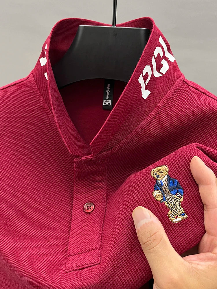 Luxury Brand 100 Pure Cotton Men's Polo Shirt Lapel Bear Embroidery Long Sleeve Autumn New T-shirt Business Fashion Menswear Top