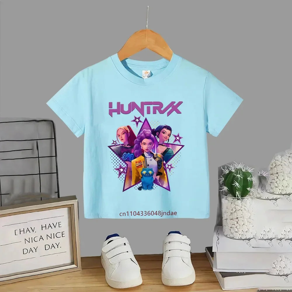 Baby Girl Clothes2025 Movie Crew Neck Cartoon Girls Boys Tee Kids T-shirt KPop Demon Hunters Print Fashion Casual Tops Casual