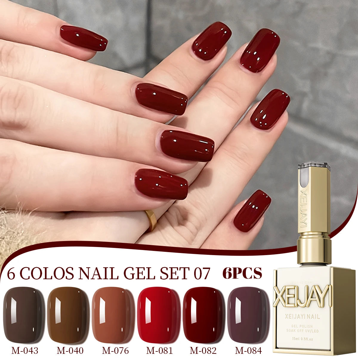 XEIJAYI 6Pcs 15ML Jelly Ice Transparent Nude Green Blue Green And Colorful And Pure Gel Nail Polish Set Peelable UV LED Gel Poli