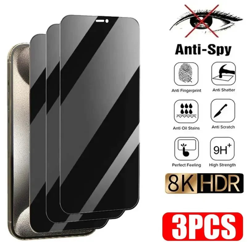 3Pcs Privacy Screen Protector For iPhone 17 16 15 14 13 Pro Max Mini 8 7 Plus Anti-spy Protective Glass For iPhone 16 XXR XS Max