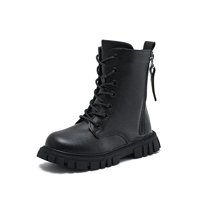 Boys Girls Ankle Boots Thick Soft Sole 2024 New Kids Motorcycle Boots with Double Zipper Children Warm Boots Round Toe Fashion