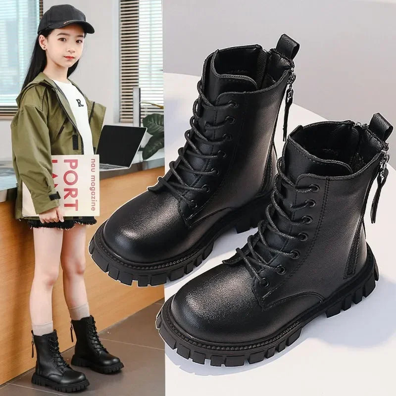 Boys Girls Ankle Boots Thick Soft Sole 2024 New Kids Motorcycle Boots with Double Zipper Children Warm Boots Round Toe Fashion