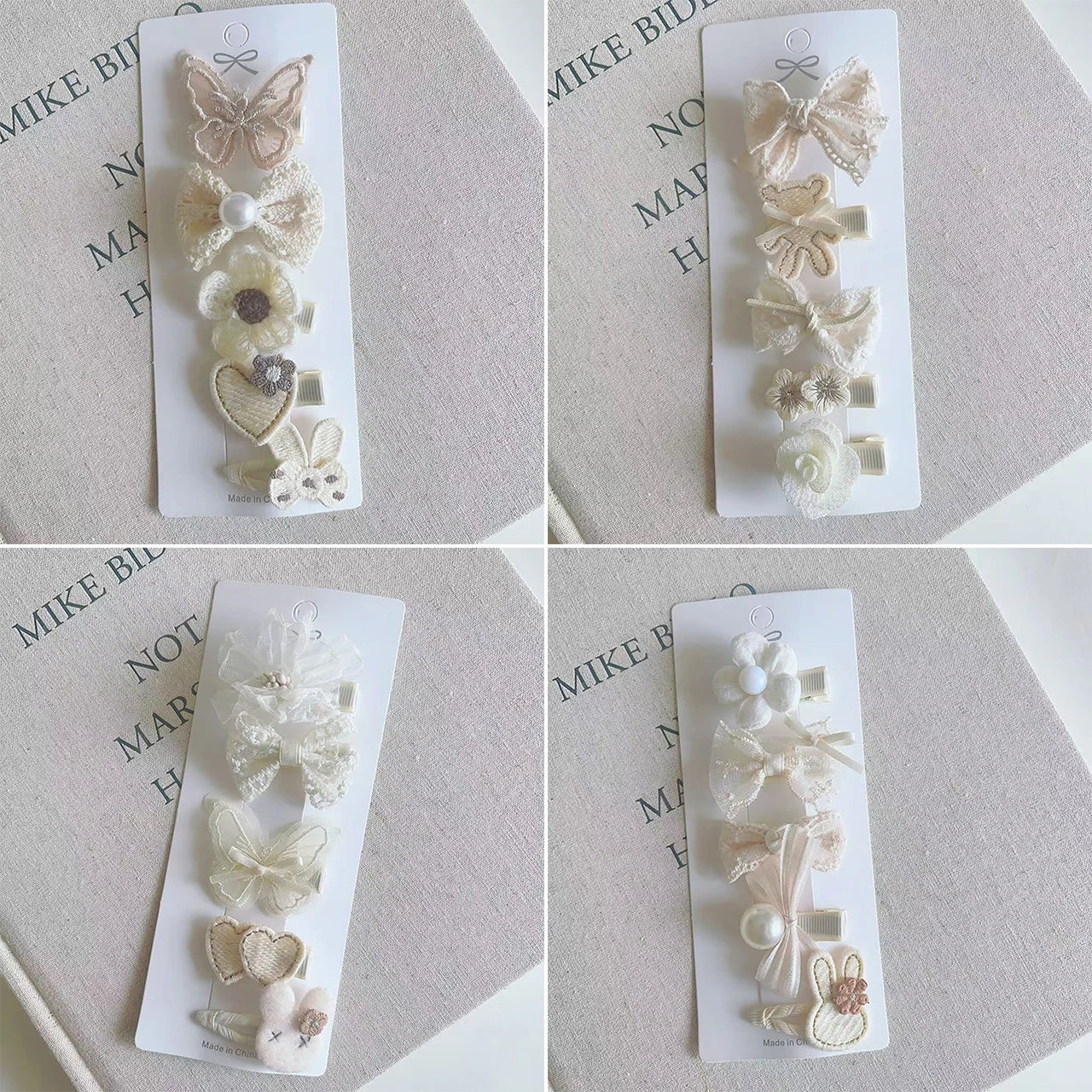 5PCS/Set Lace Bow Princess Baby Hairpins Cute Cartoon Bear Rabbit Sided Clips for Girl Floral Hair Clips Kids Hair Accessories