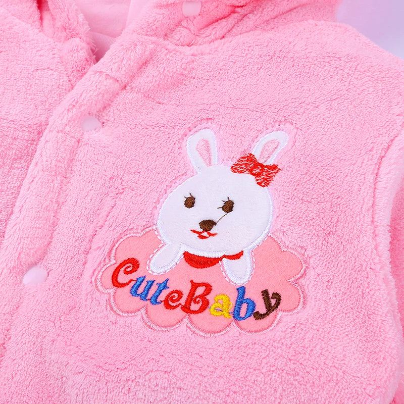 Winter Baby Rompers Plush Newborn Onesie Infant Warm and Thick Cartoon Rabbit Cotton Clothes for 0-2 Years