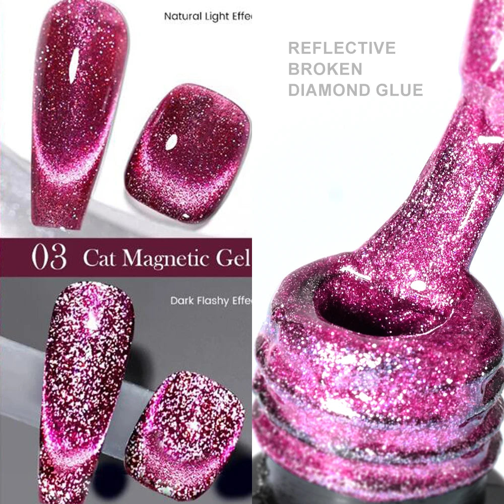6ml Cat Eye Gel Nail Polish Shiny Magnetic Gel Semi Permanent Soak Off UV Gel Glitter Manicure Crystal Starry Nail Gel Varnish *