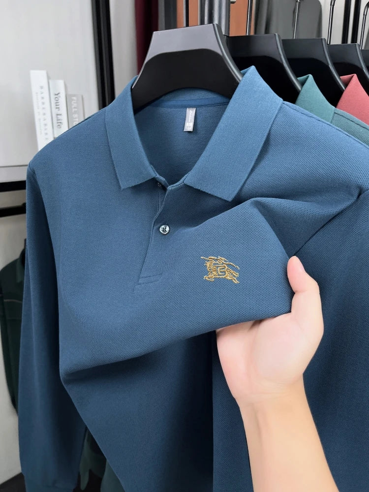 100% cotton long sleeve polo shirt spring and autumn fashion casual luxury brand exquisite embroidery lapel T-shirt new men wear