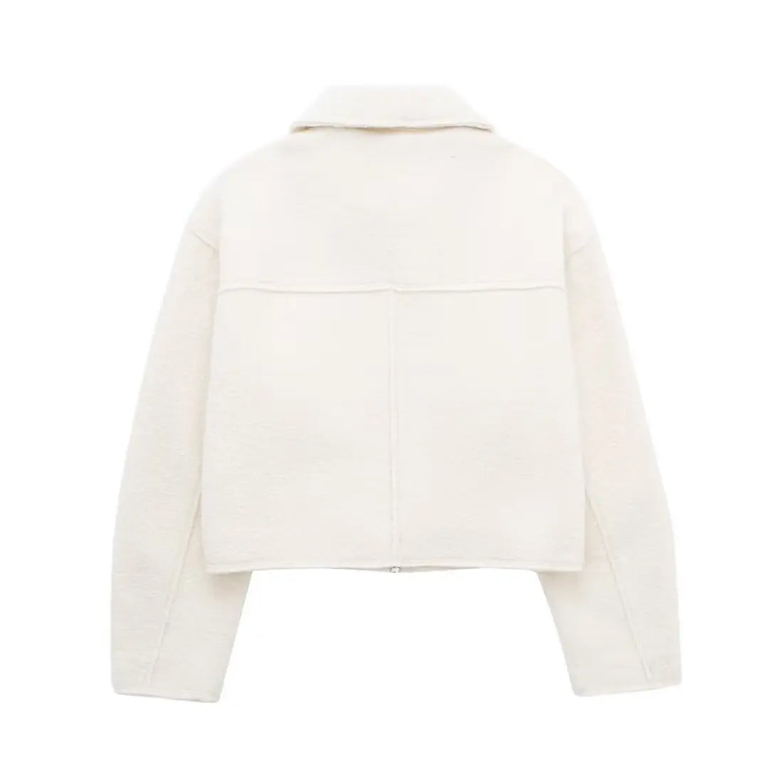 MUJER White Tweed Jacket Women Cropped Bomber Jackets for Women Long Sleeve Zipper Jacket Woman Autumn Streetwear Outerwears