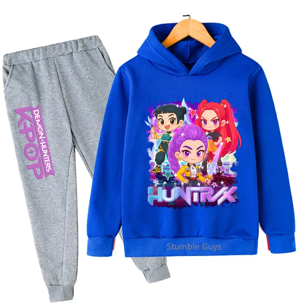 Sportswear Boys Girls Kids Kpop Demon Hunters Hoodie Set 3-14Y Autumn Daily Wear