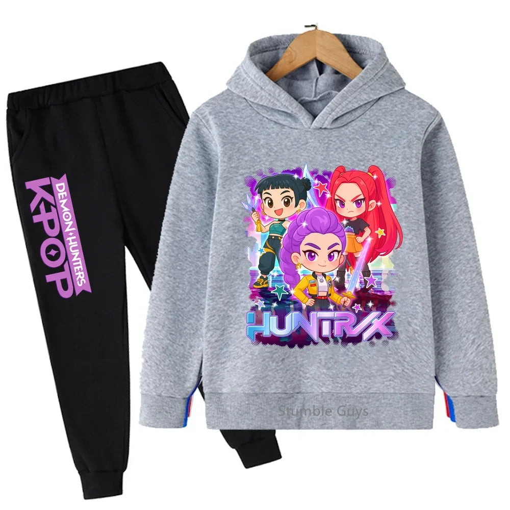 Sportswear Boys Girls Kids Kpop Demon Hunters Hoodie Set 3-14Y Autumn Daily Wear