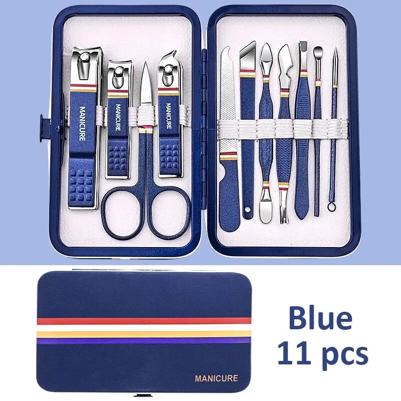 9-19pcs/set Nail Cutter Set Stainless Steel Nail Clippers Set With Folding Bag Manicure Kits Scissors Makeup Beauty Tool