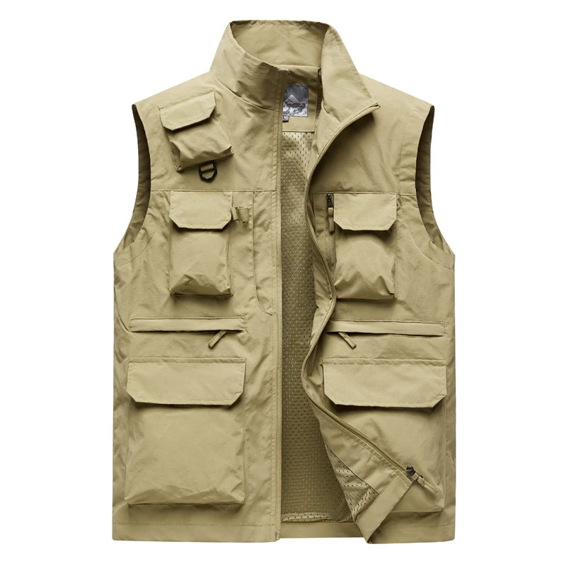 7xl Plus Size Multi-Pocket Vest Men Outdoor Sporting Fishing Vest Photography Work Clothes 6xl 5xl 4xl Casual Cargo Vest Jacket