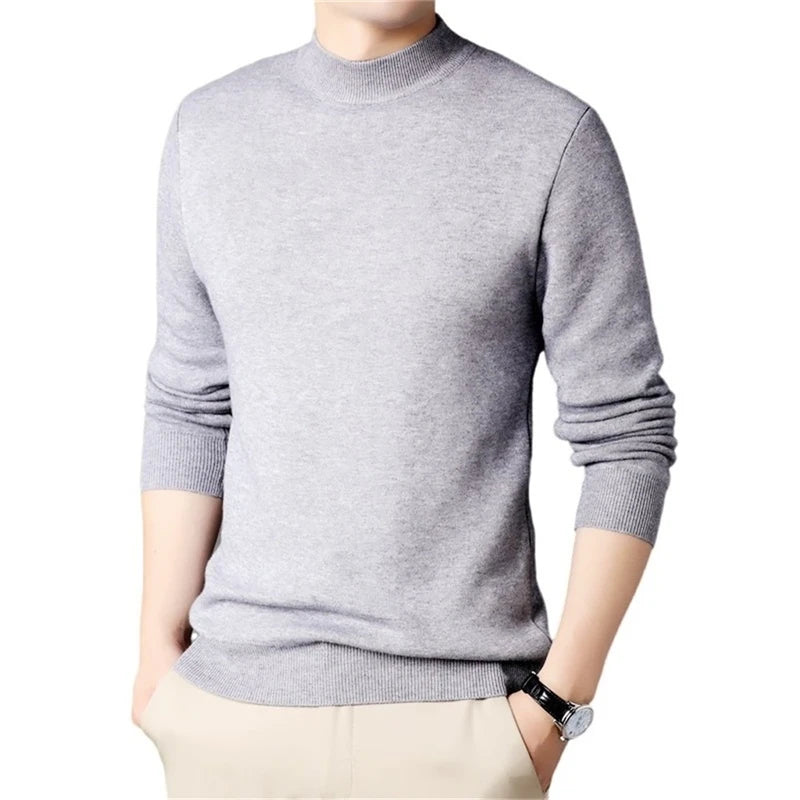 Men Sweater Solid Pullovers Mock Neck Spring And Autumn Wear Thin Fashion Undershirt Size M to 4XL Men Clothing
