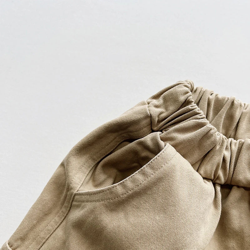 1-6Year Kids Casual Pants 2025 New Children's Spring and Fall Boys' Cargo Pants Korean Children's Solid Color Outdoor Pants