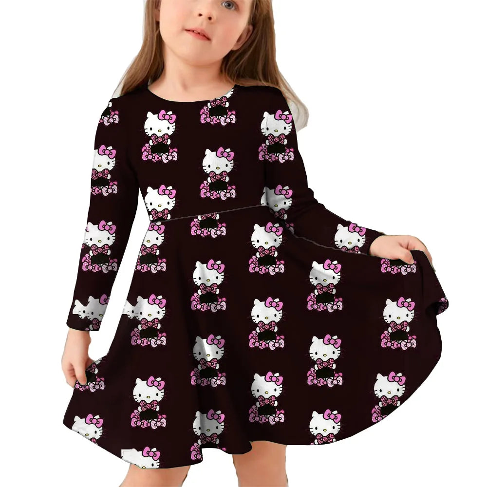 Hello Kitty Kuromi Autumn Dress Girl Dresses Children Dresses Kawaii 3d Cartoon Print Cute Kuromi Girl Clothing Vestidos