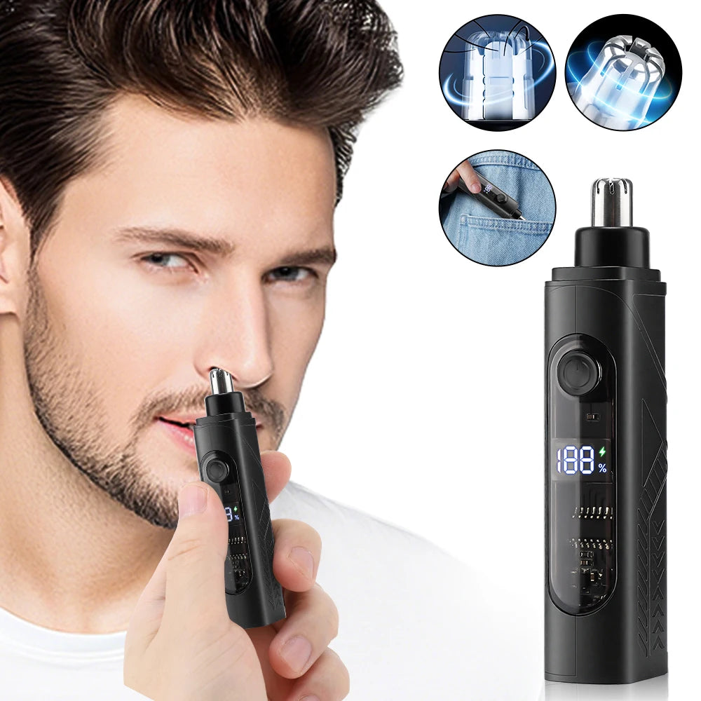Electric Nose Hair Trimmer for Man Women Digital Display 360° Roating Machine Nose Ear Hair Remove Shaver Razor Detachable Blade