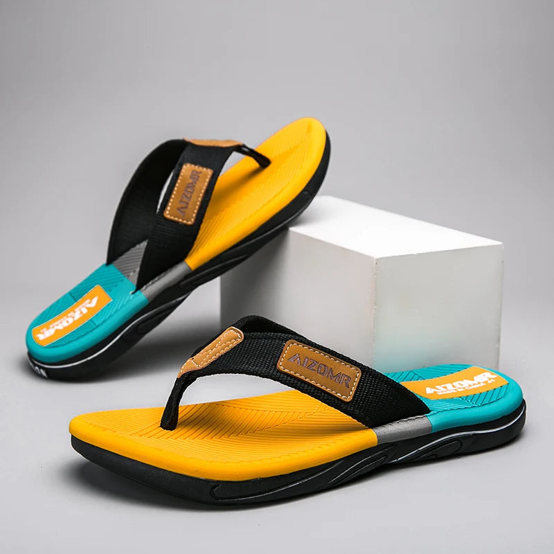 YRZL Men Flip Flops Summer Lightweight Slides Sandals Comfortable Non-Slip Beach Shoes Casual Outdoor Slippers for Men Soft Sole