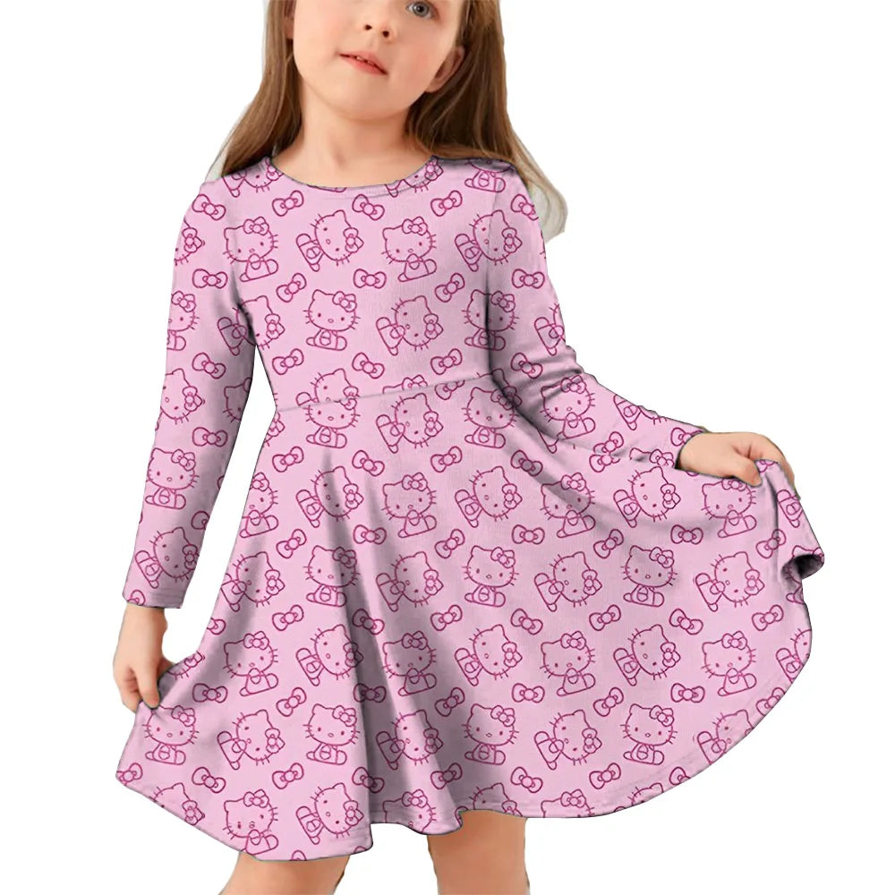 Hello Kitty Kuromi Autumn Dress Girl Dresses Children Dresses Kawaii 3d Cartoon Print Cute Kuromi Girl Clothing Vestidos