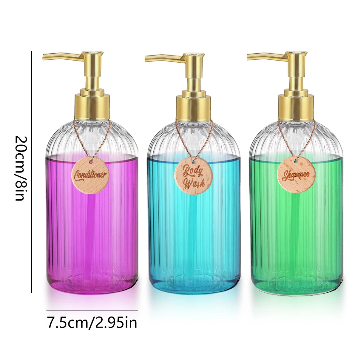 Set of 3 Refillable Shampoo and Conditioner Bottles, 16.9oz/500ml Elegant Guest Room Decoration Shampoo Dispenser with Gold Pump