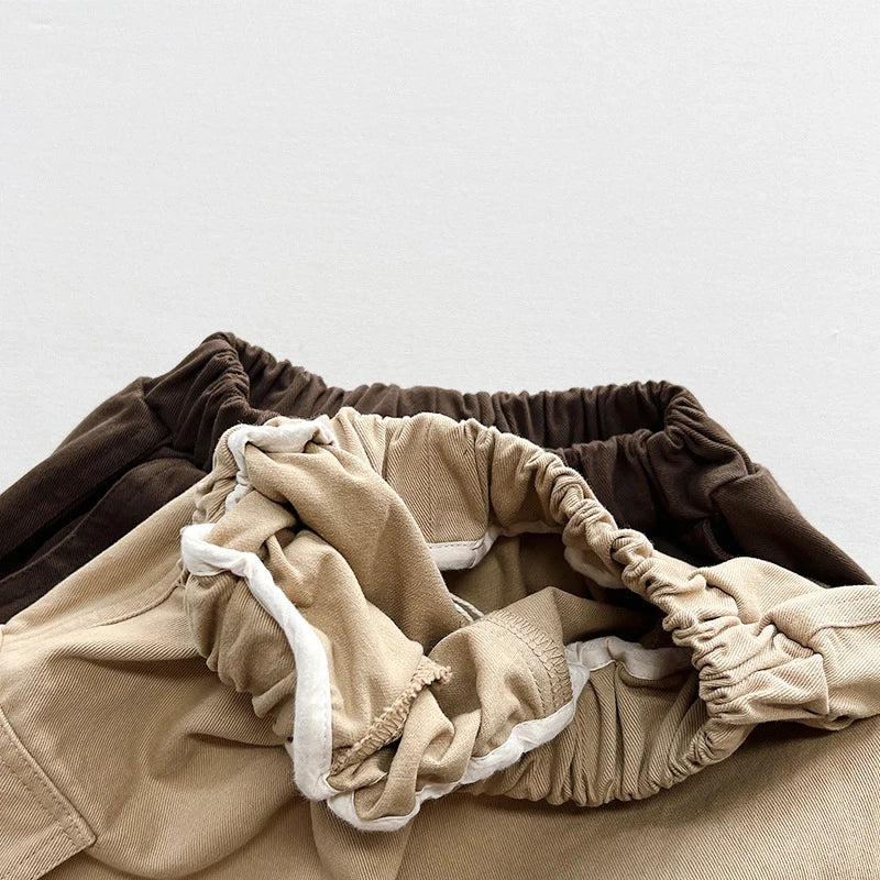 1-6Year Kids Casual Pants 2025 New Children's Spring and Fall Boys' Cargo Pants Korean Children's Solid Color Outdoor Pants