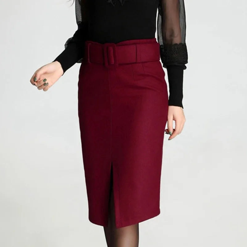 Fashion new large size high waist fashion casual mid-length wool pencil skirt women's skirts women.