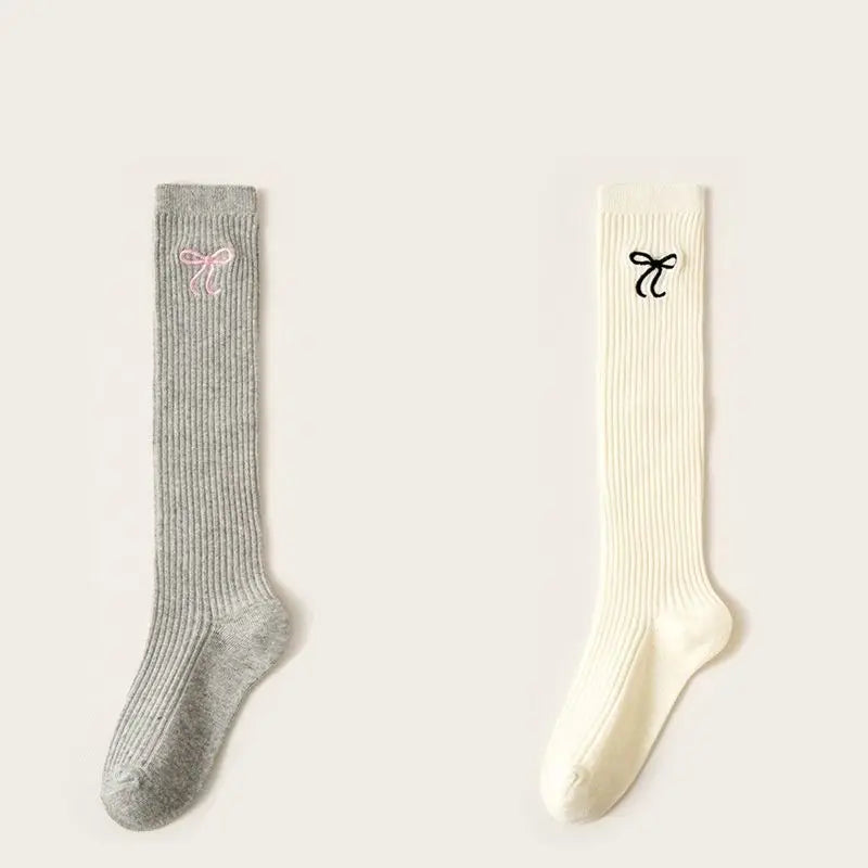 2 Pair/set Casual Korean Fashion Knee High Sock for Kids Girl Jacquard Bow Sweet Over Knee Children's Sock Soft Cotton Sock