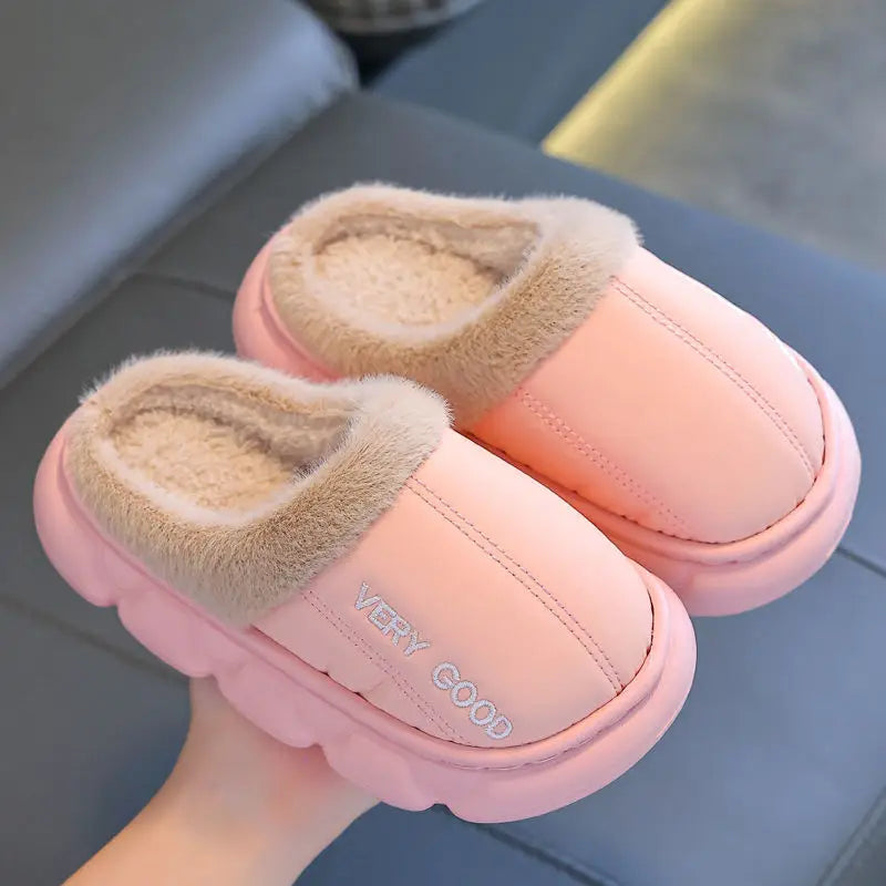 Waterproof Anti-Slip Kids Slippers Winter Warm Plush House Shoes for Boys Girls Indoor Outdoor Home Use